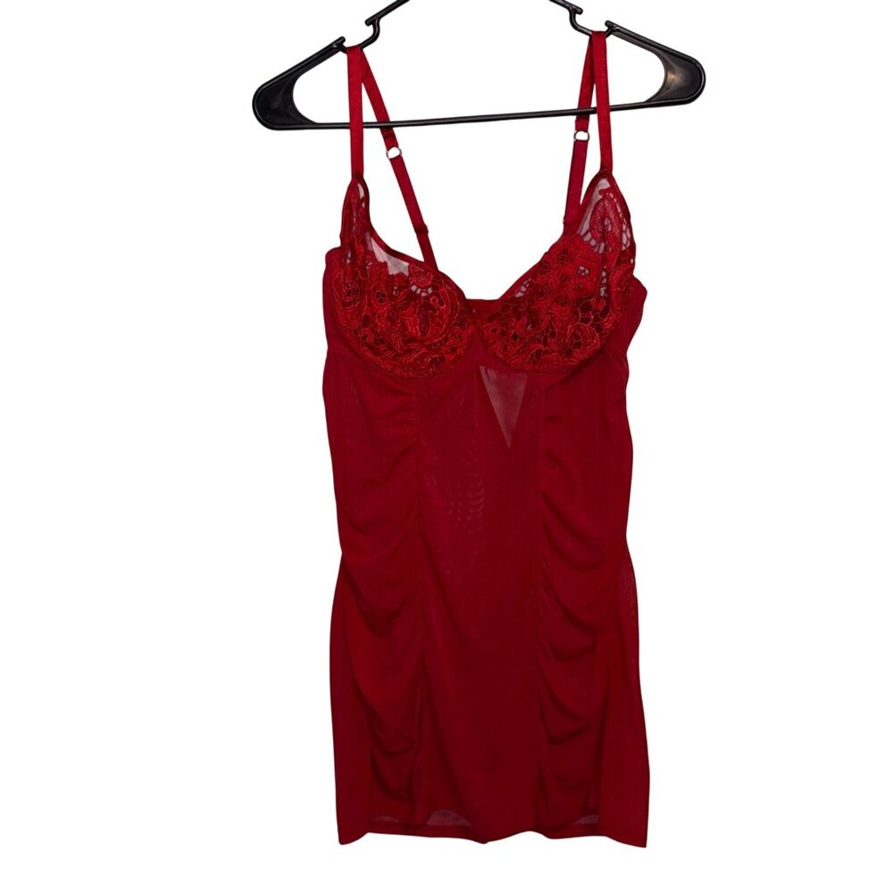 Red Cacique Lingerie Chemise Adjustable Straps & Lace Floral Detail Size 14/16